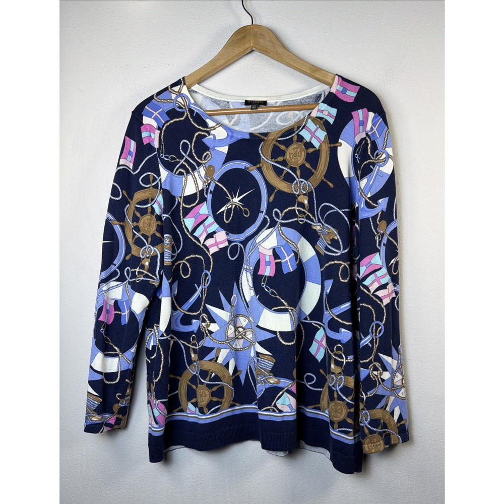 Talbots Nautical 2X petite Navy 3/4 Crew Neck Sweater